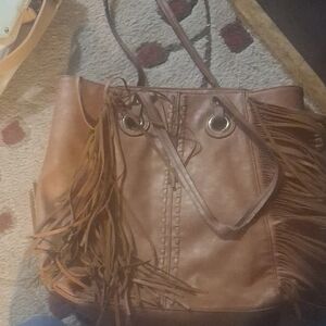 Fringed Tan Shoulder Bag